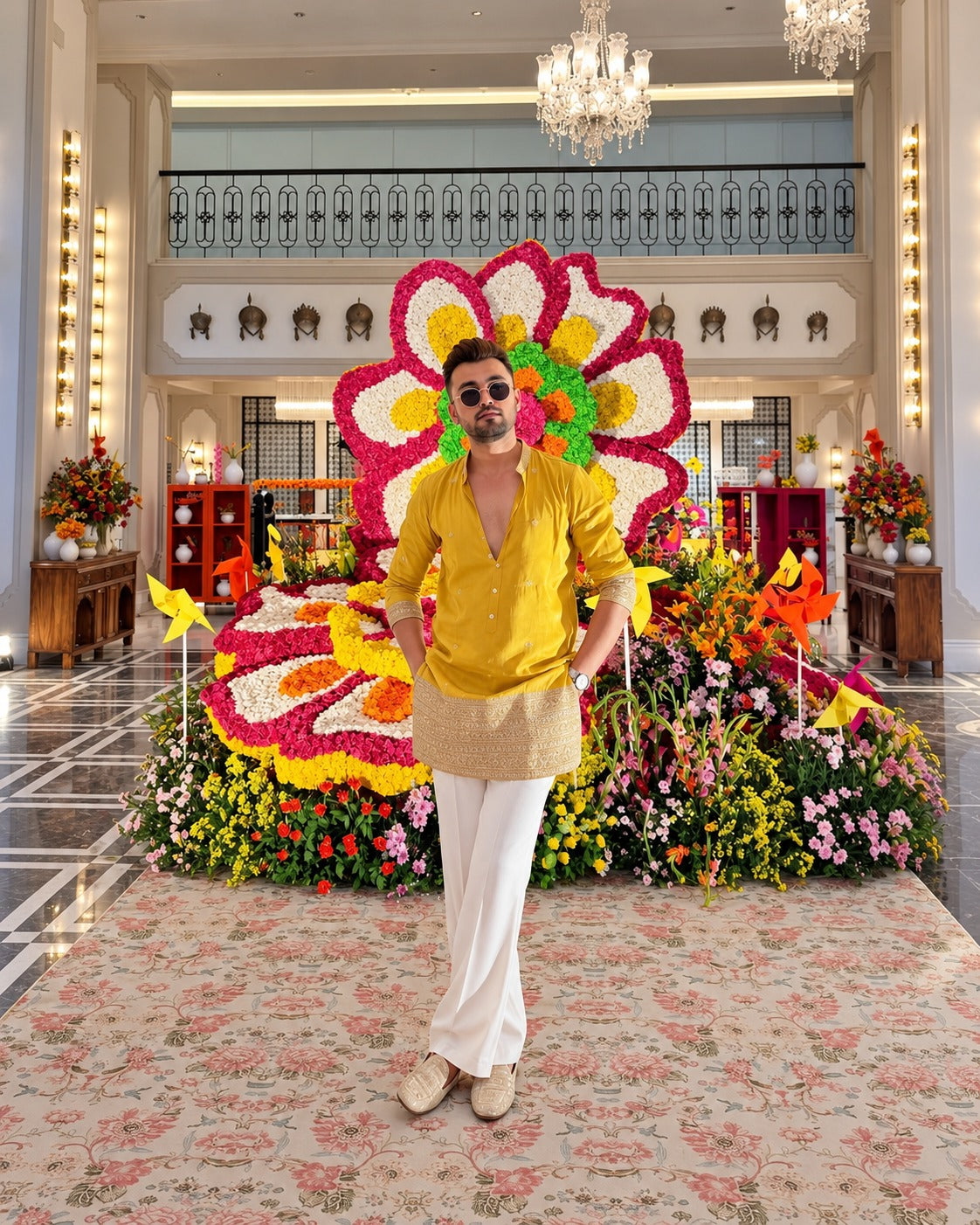 YELLOW JARI EMBROIDERED WORK KURTA PANT SET