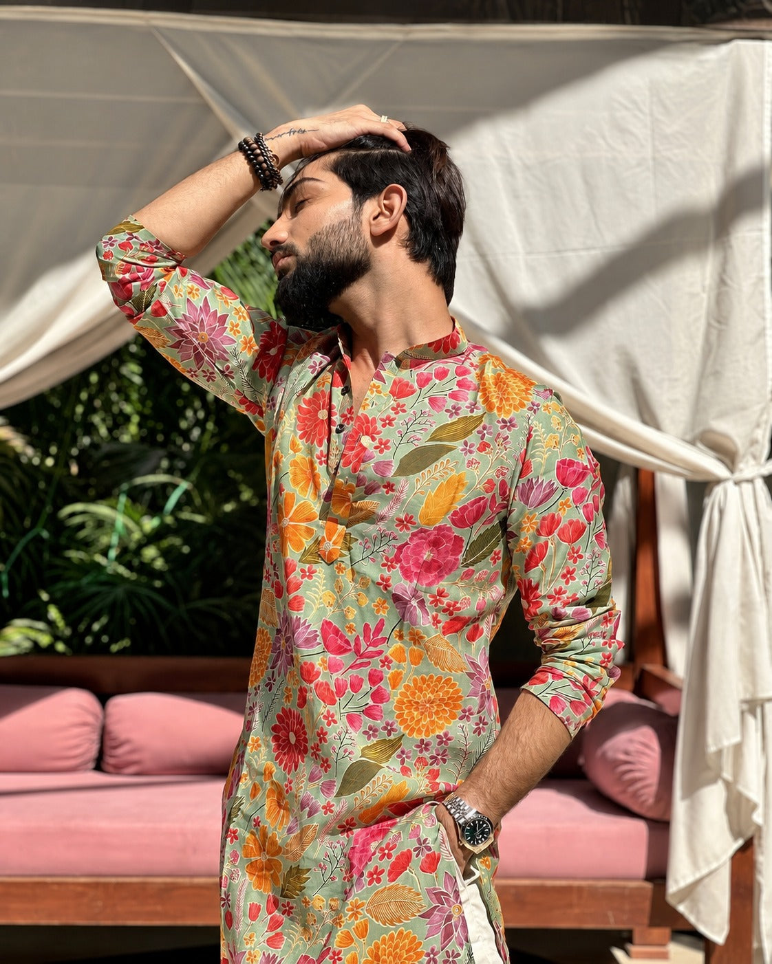MULTI FLOWER PRINTED KURTA PAJAMA SET FOR MEN'S