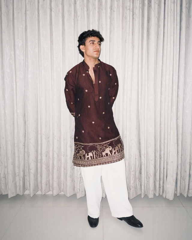Maroon Royal Elephant Motif Handcrafted Designer