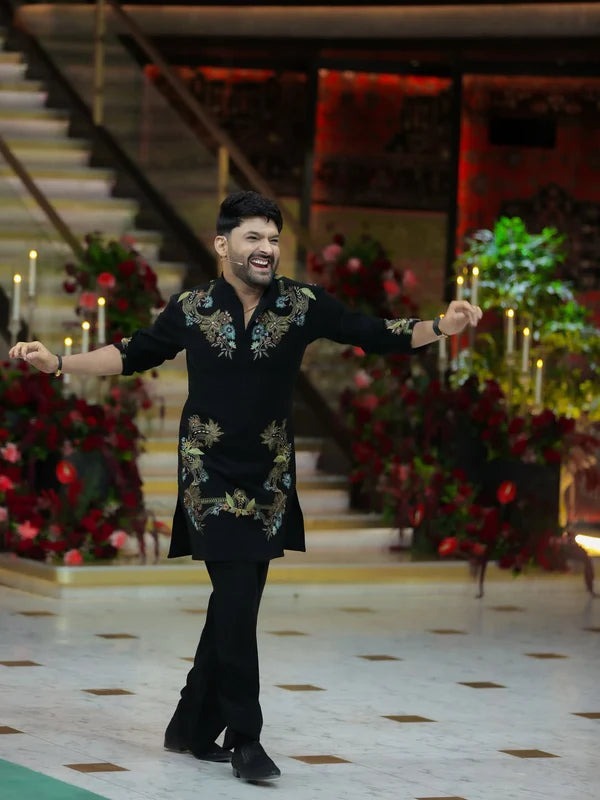 KAPIL SHRAMA BLACK KURTA WITH PAJAMA SET