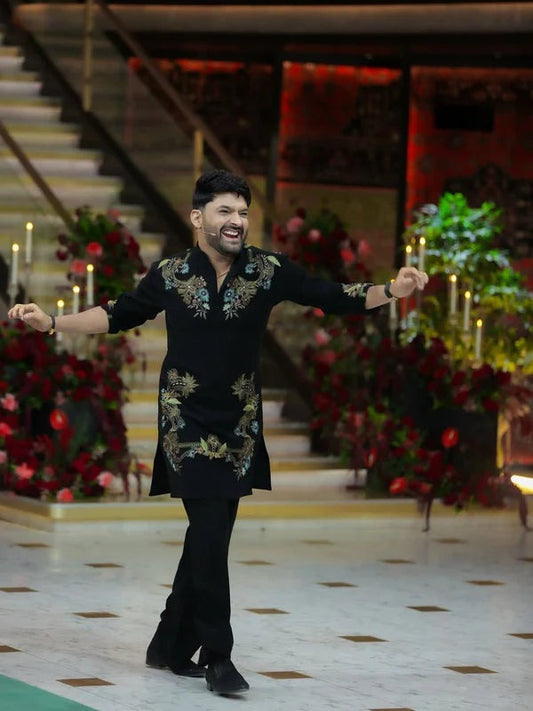 KAPIL SHRAMA BLACK KURTA WITH PAJAMA SET