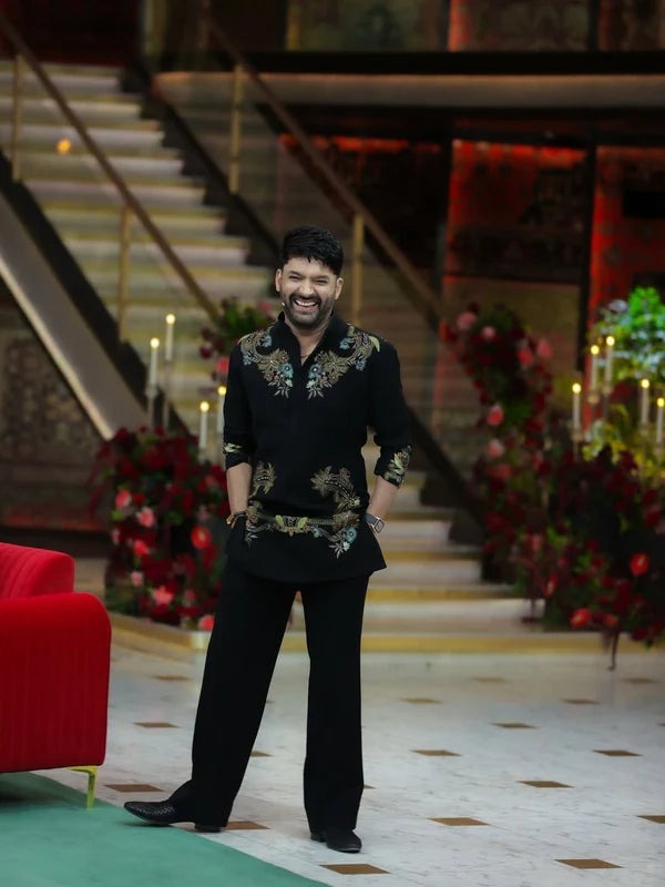 KAPIL SHRAMA BLACK KURTA WITH PAJAMA SET