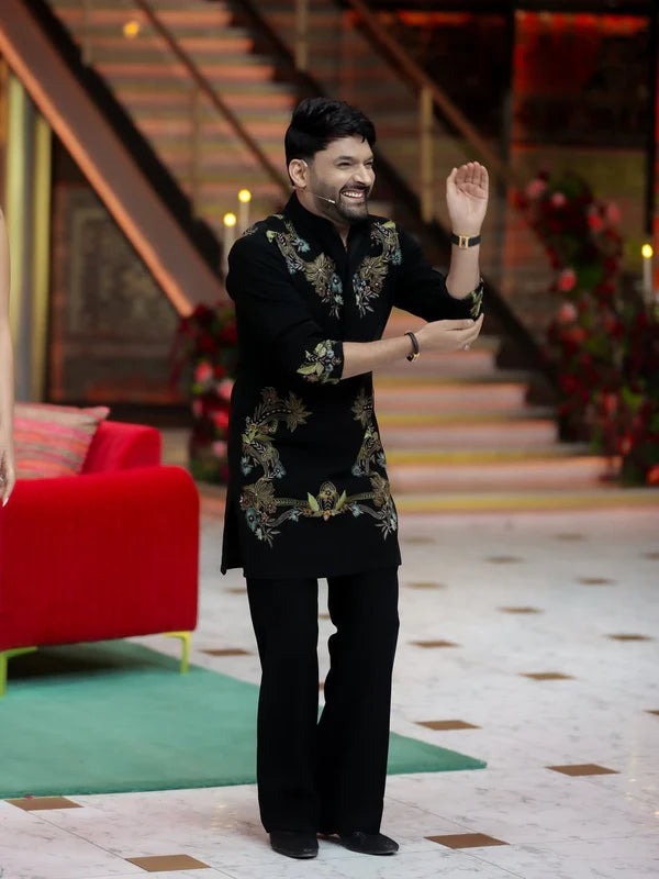 KAPIL SHRAMA BLACK KURTA WITH PAJAMA SET