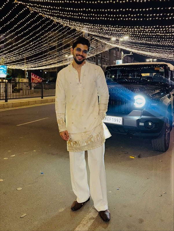Nawabi White Heritage Elephant Embroidered Designer