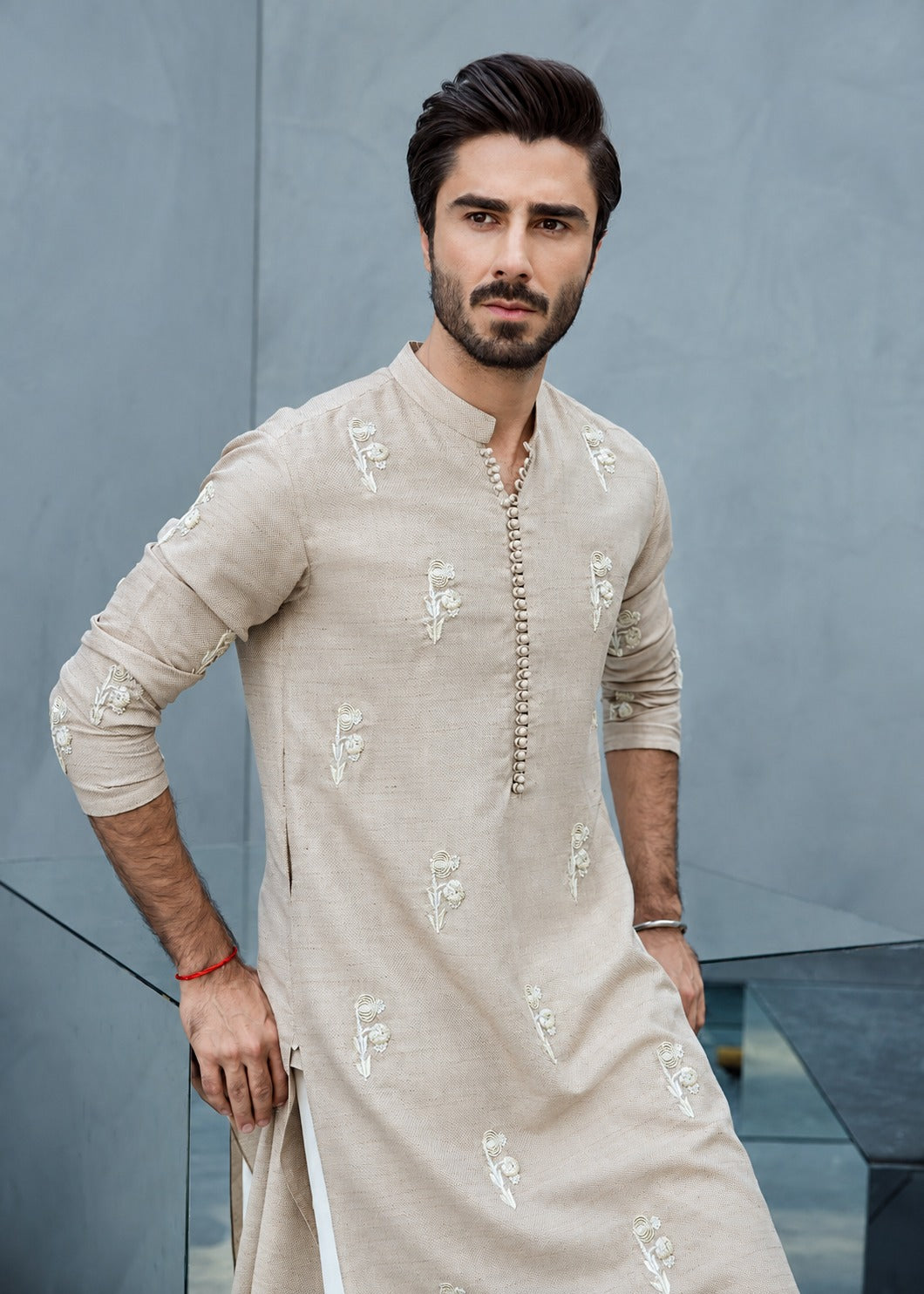 Floral Motifs Embroidered Work Men's Kurta with Pajama