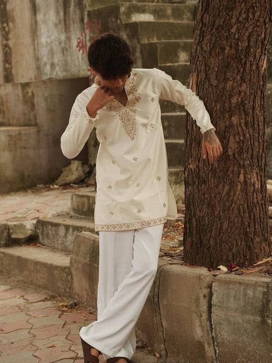 Royal Ivory Paisley Embroidered Traditional Designer