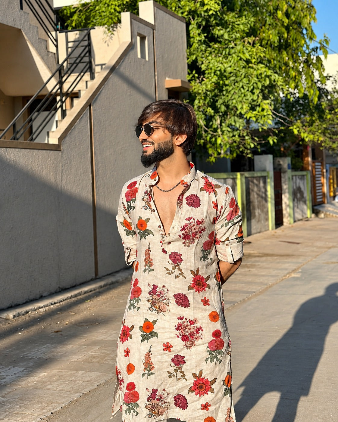 IVORY ROSE PRINTED KURTA PAJAMA SET FOR MEN'S