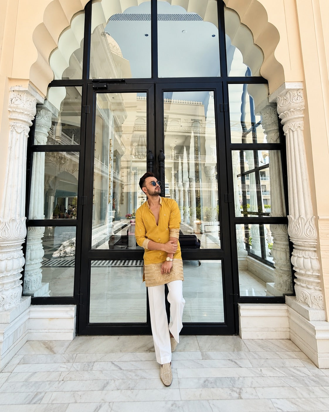 YELLOW JARI EMBROIDERED WORK KURTA PANT SET