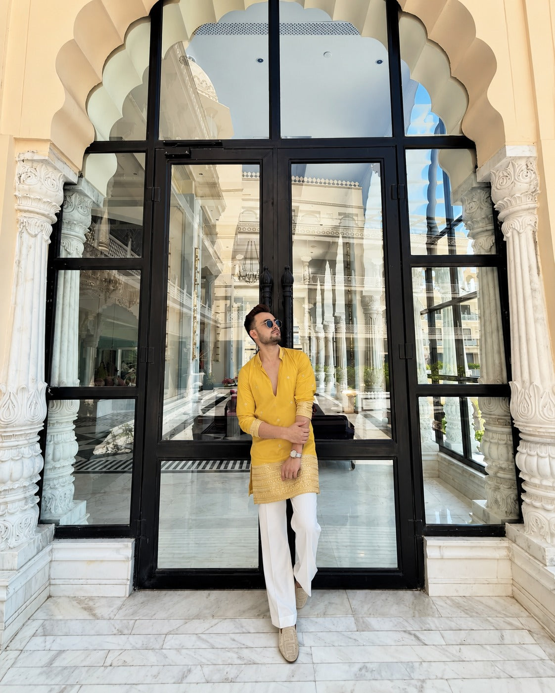 YELLOW JARI EMBROIDERED WORK KURTA PANT SET
