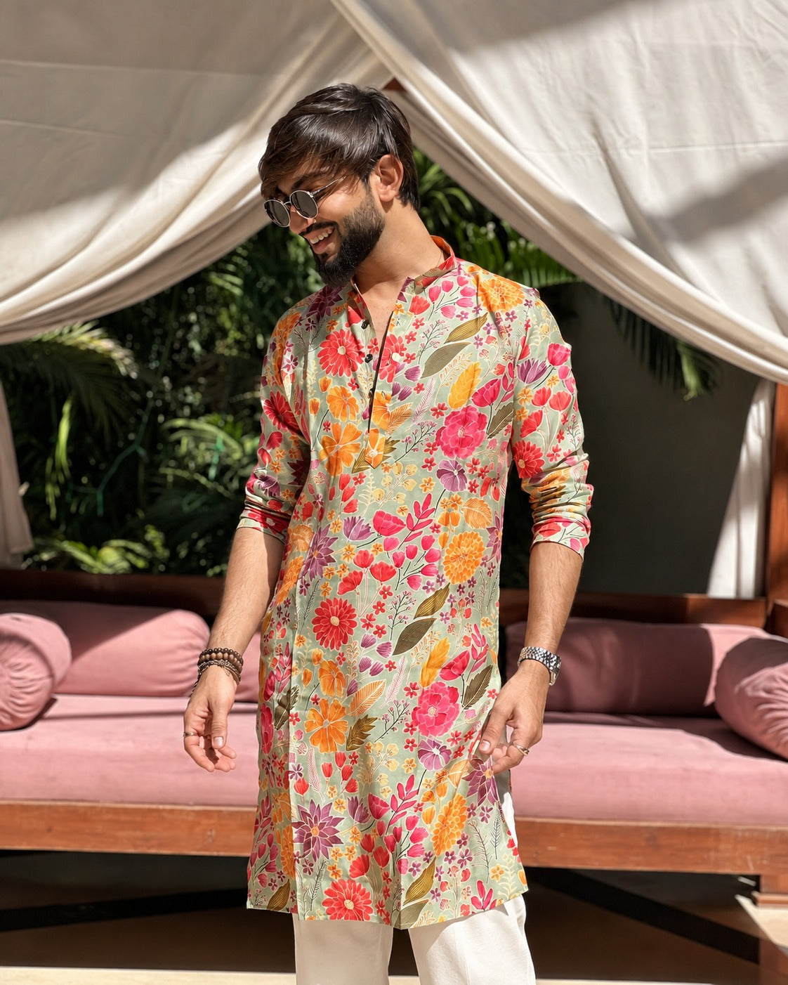 MULTI FLOWER PRINTED KURTA PAJAMA SET FOR MEN'S