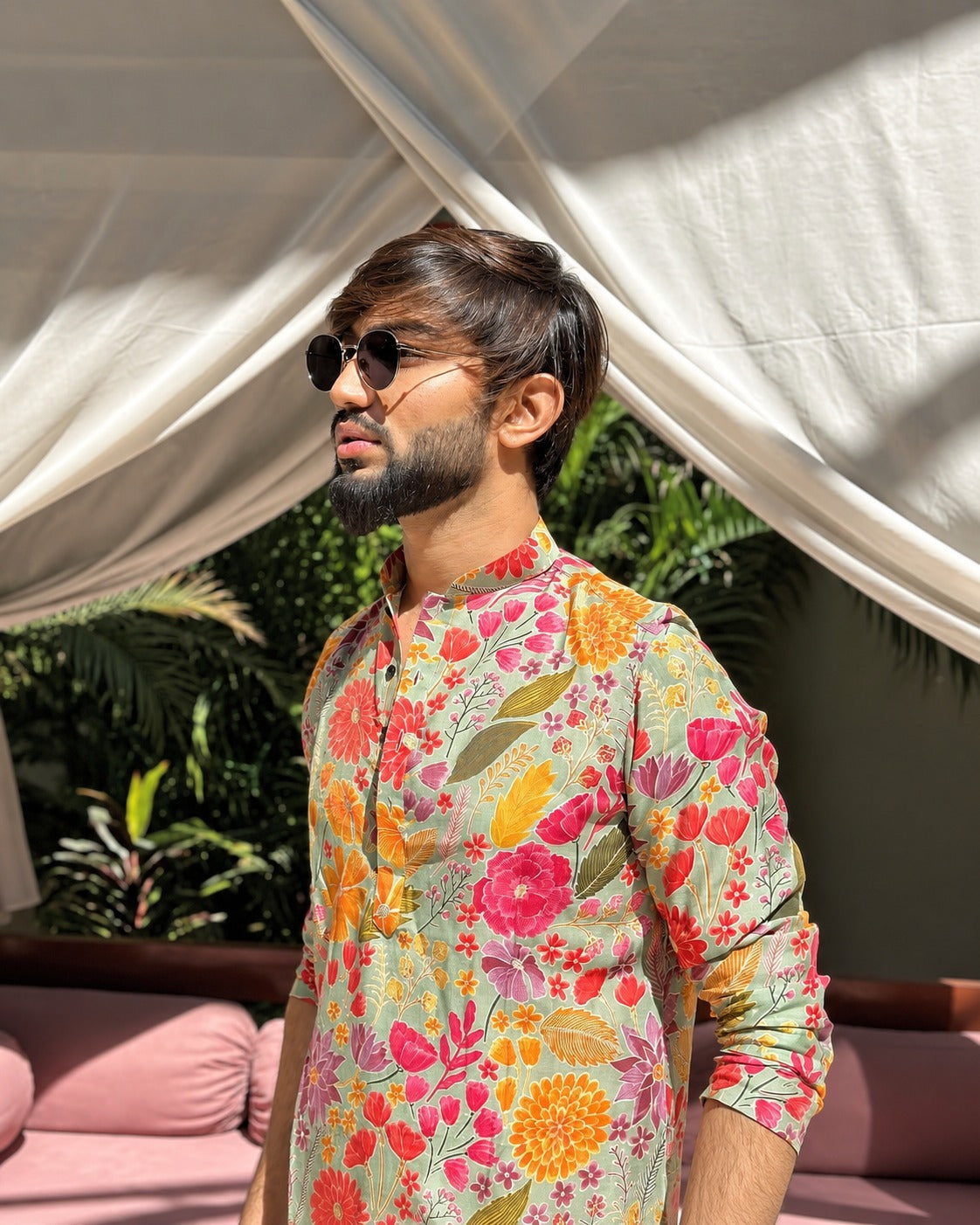 MULTI FLOWER PRINTED KURTA PAJAMA SET FOR MEN'S