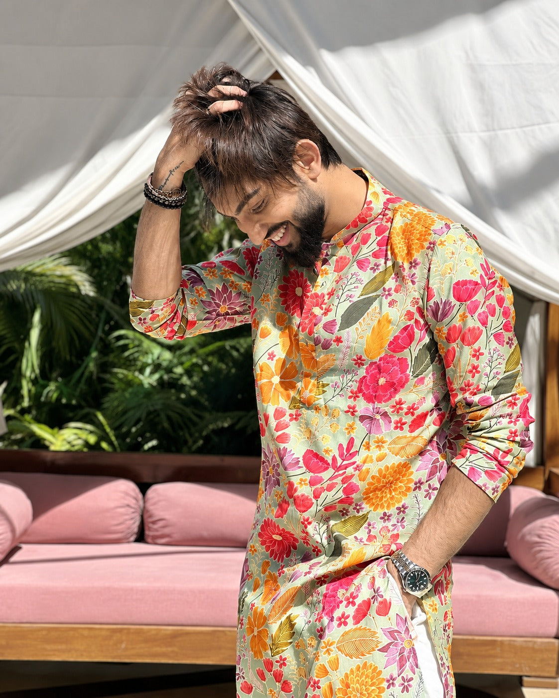 MULTI FLOWER PRINTED KURTA PAJAMA SET FOR MEN'S